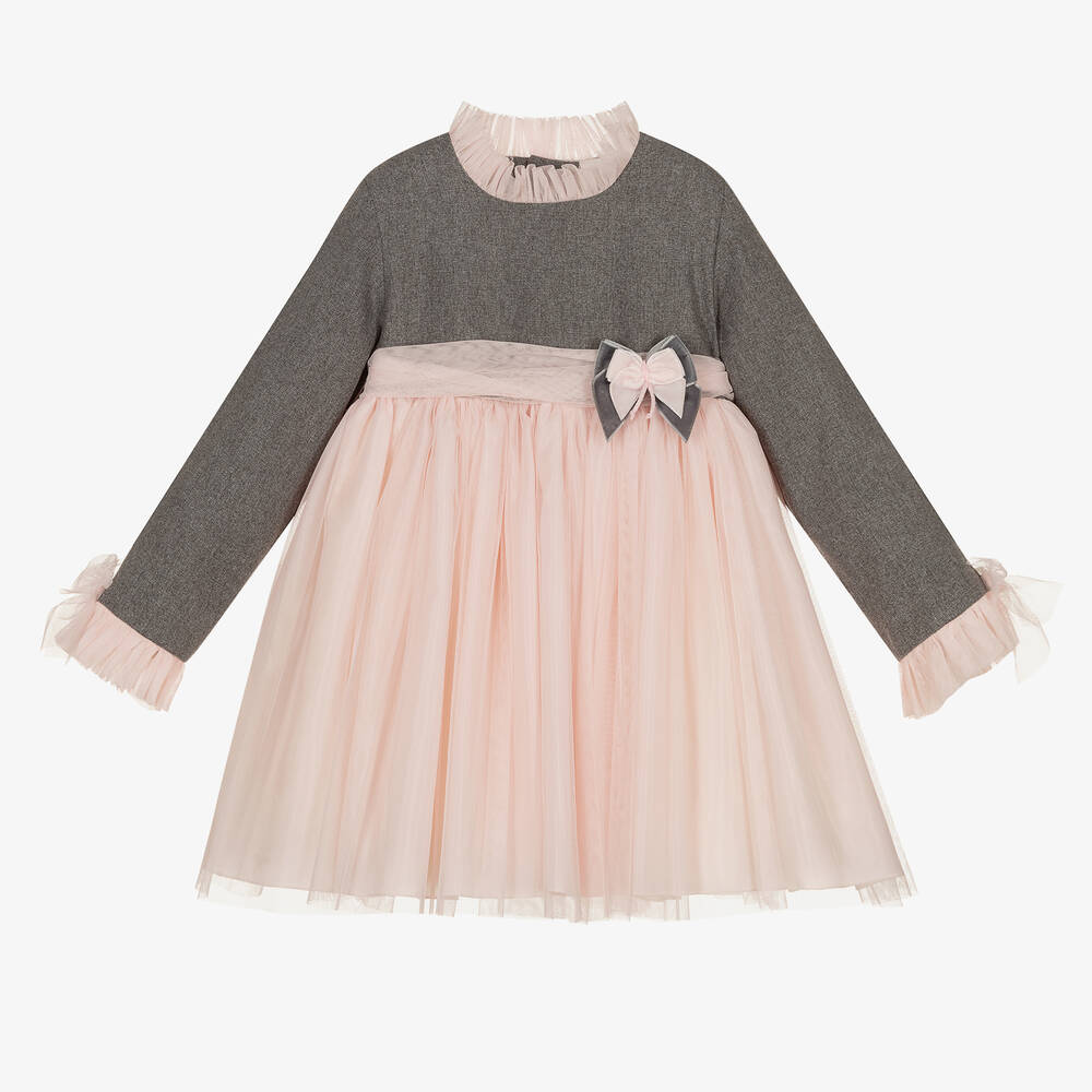 Abuela Tata - Girls Grey & Pink Dress | Childrensalon
