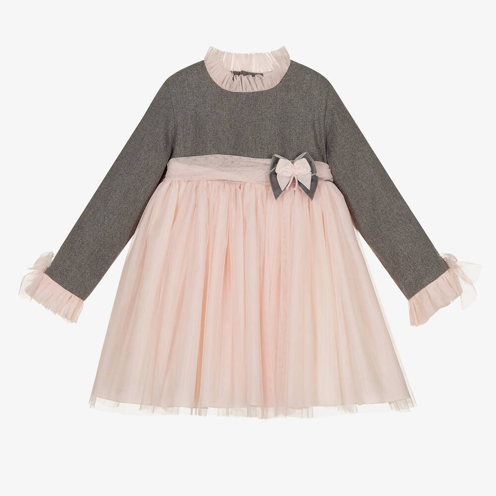 Abuela Tata - Robe grise et rose fille | Childrensalon