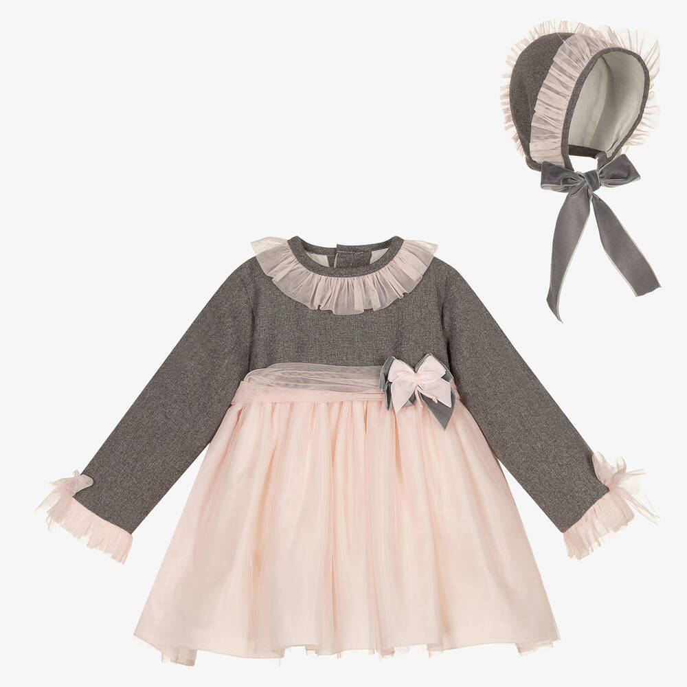 Abuela Tata - Kleid-Set in Grau und Rosa (M) | Childrensalon