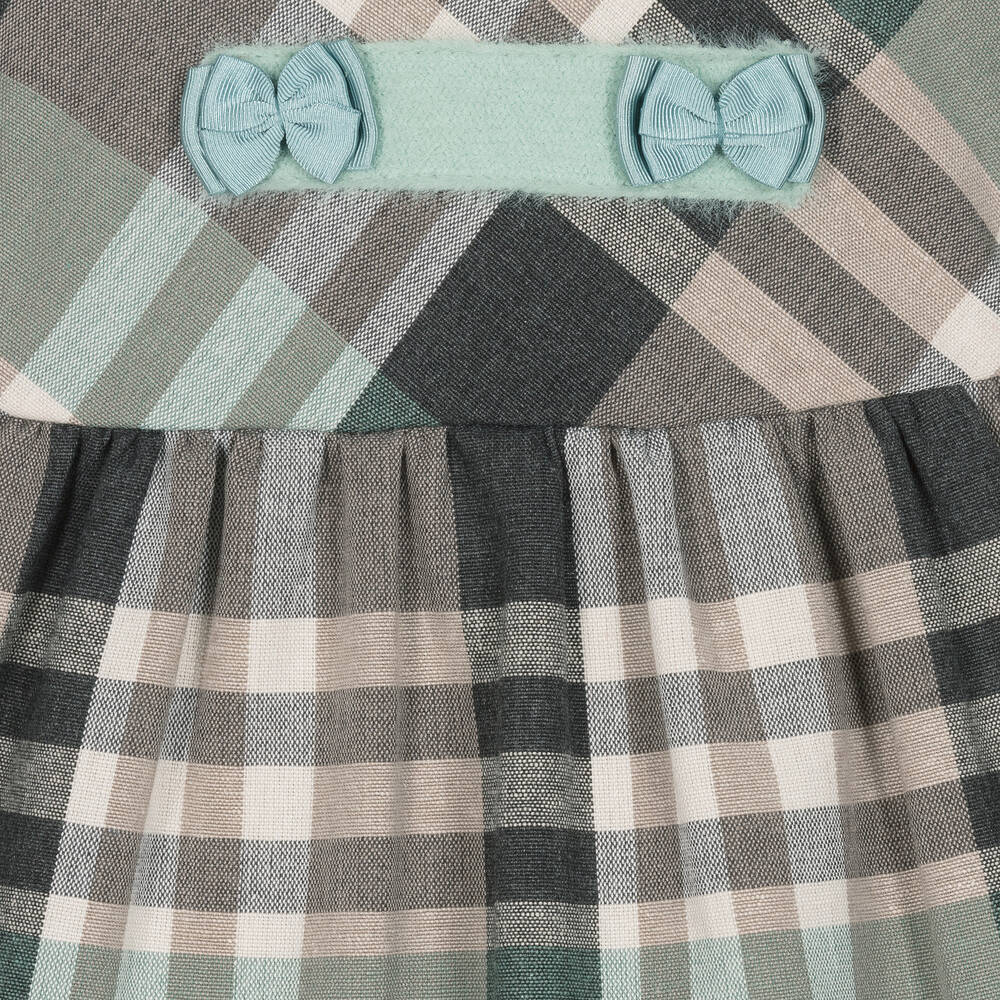 Abuela Tata-Girls Grey & Turquoise Green Check Dress | Childrensalon Outlet
