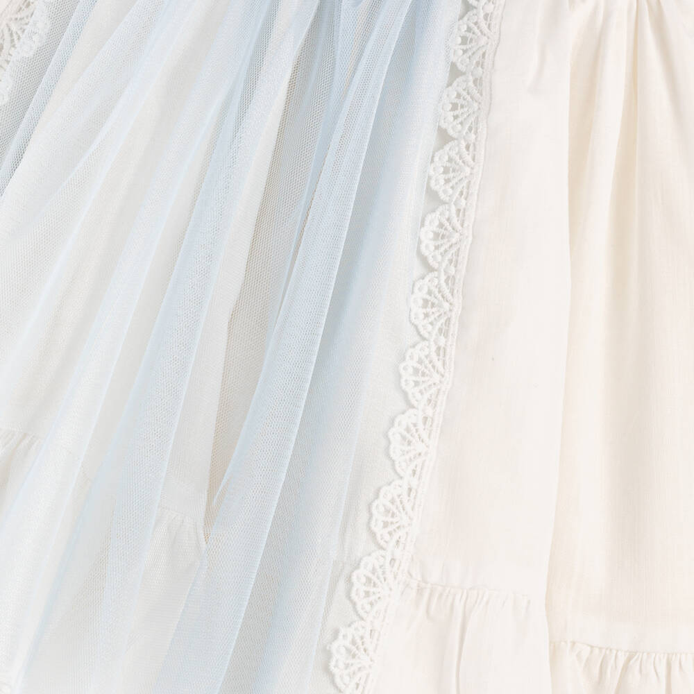 Abuela Tata-فستان عاجي وأزرق مزين بالريش للبنات | Childrensalon Outlet