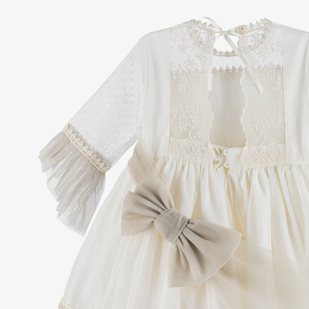 Abuela Tata-Girls Ivory & Beige Embroidered Tulle & Lace Dress | Childrensalon Outlet