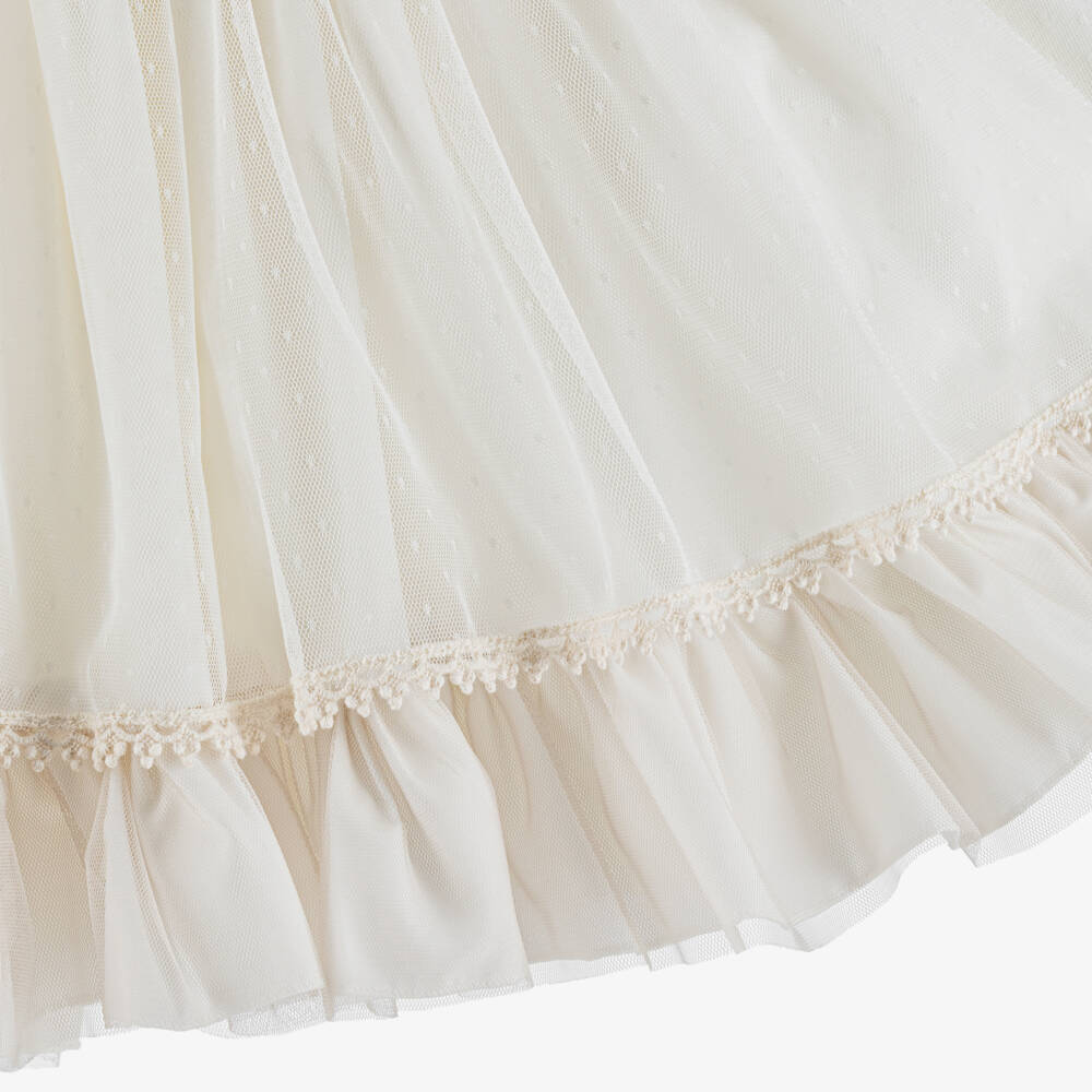 Abuela Tata-Girls Ivory & Beige Embroidered Tulle & Lace Dress | Childrensalon Outlet