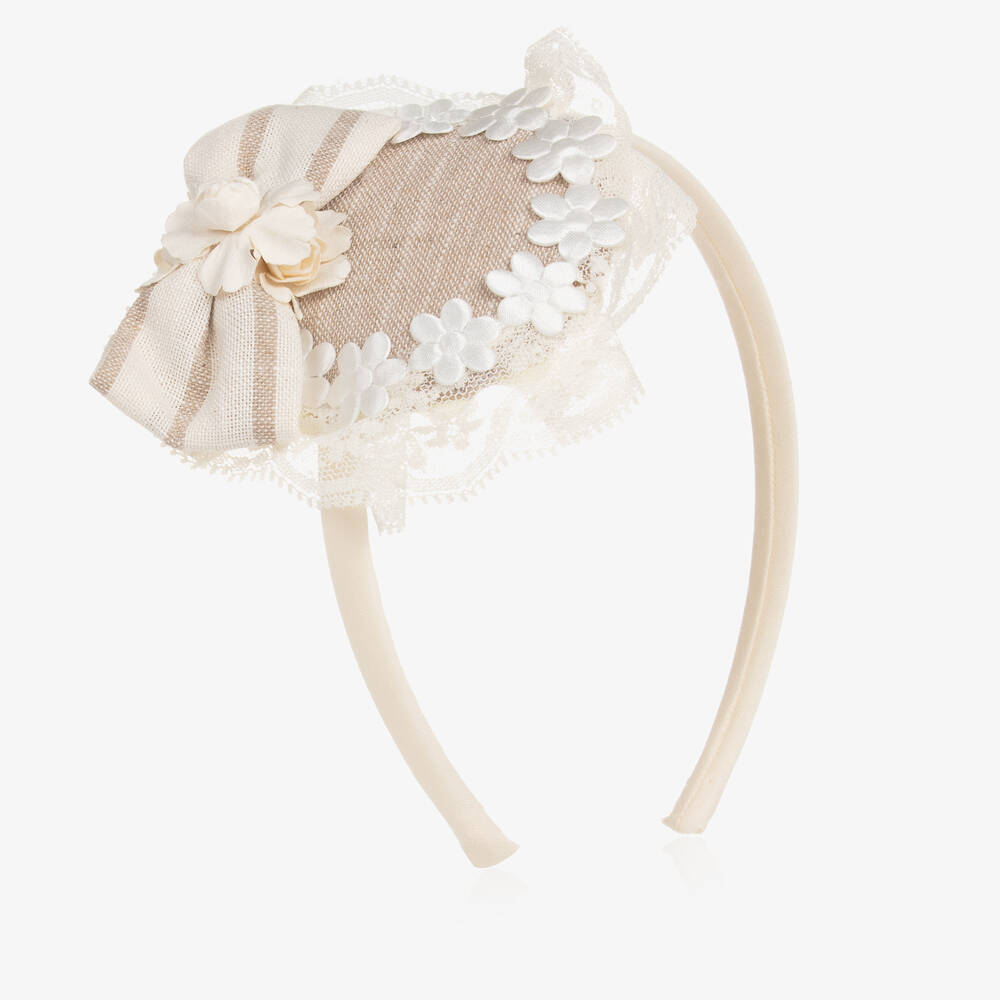 Abuela Tata - Girls Ivory & Beige Lace Hairband | Childrensalon