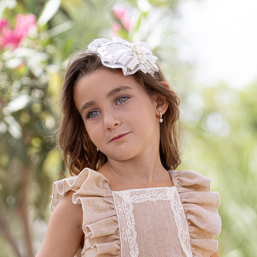 أبويلا تاتا-طوق للشعر دانتيل لون عاجي وبيج للبنات | Childrensalon Outlet