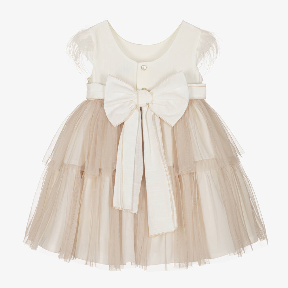 Abuela Tata-Кремово-бежевое платье из тюля для девочек | Childrensalon Outlet