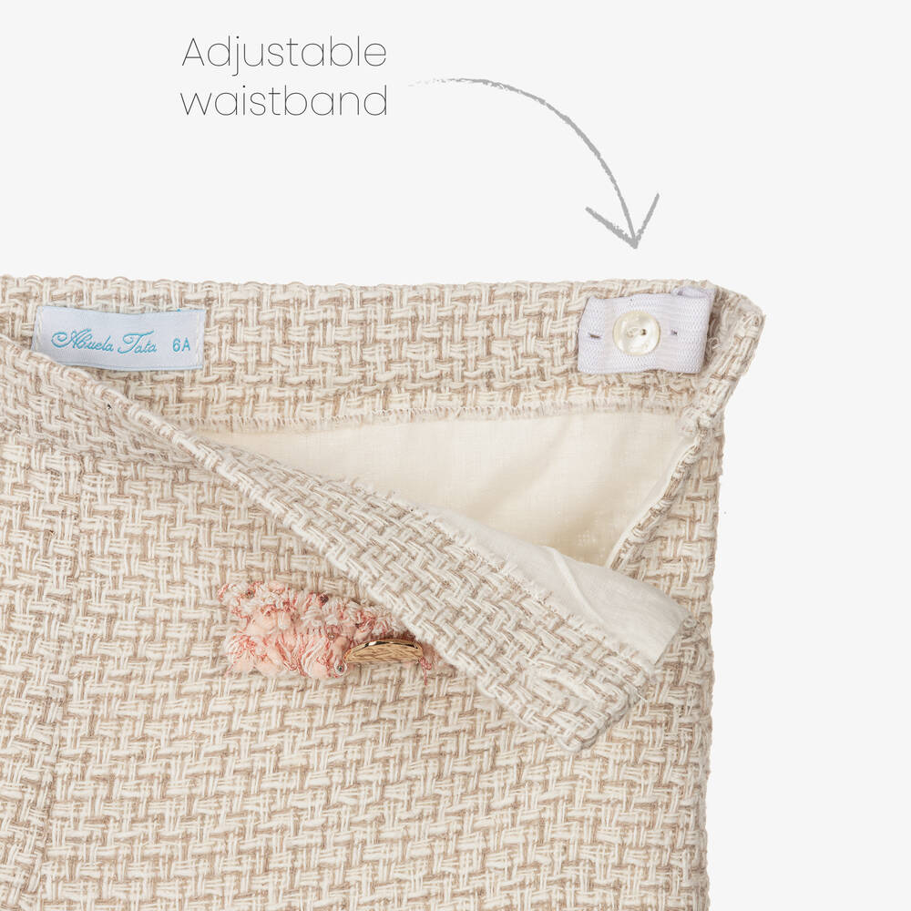 Abuela Tata-Girls Ivory & Beige Tweed Shorts Set | Childrensalon Outlet