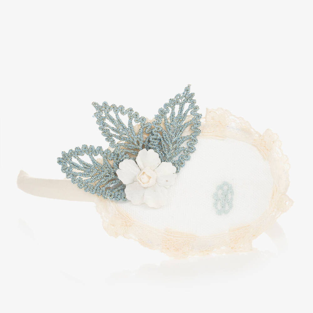 Abuela Tata-Girls Ivory & Blue Lace Hairband | Childrensalon Outlet