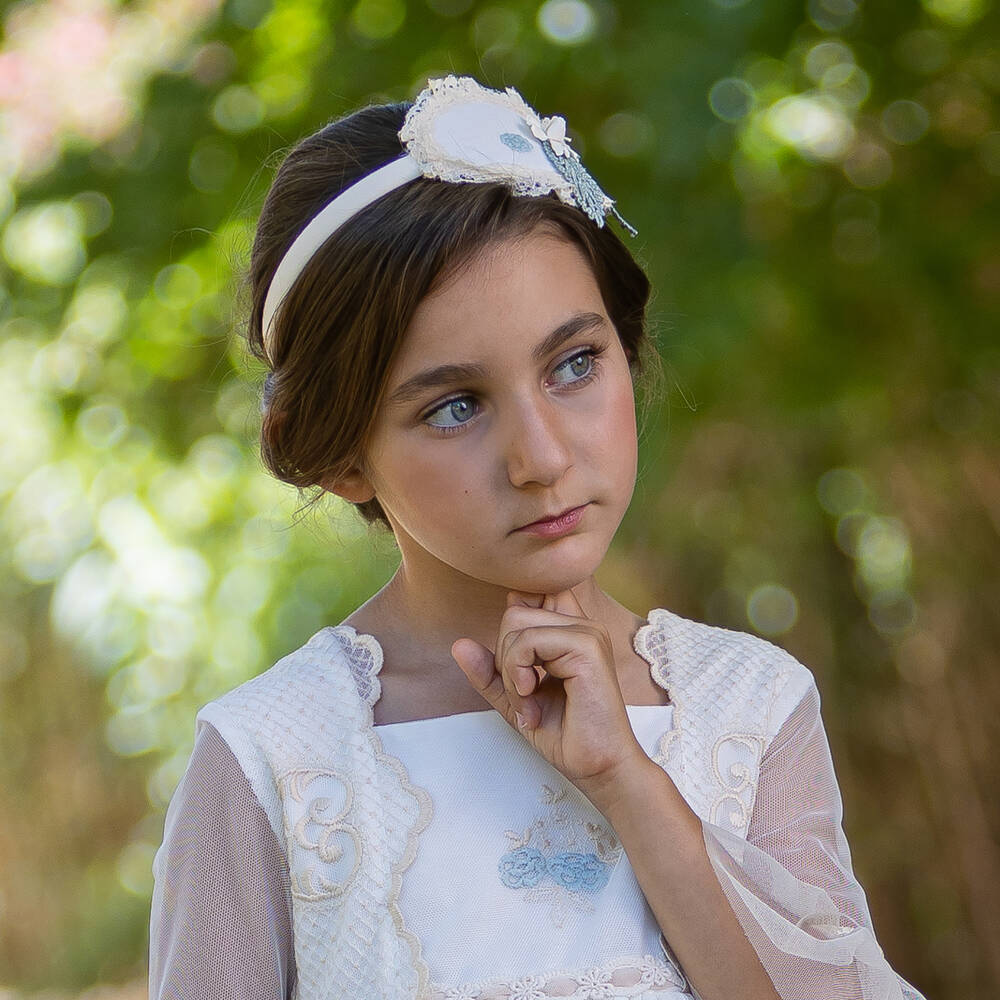 Abuela Tata-Girls Ivory & Blue Lace Hairband | Childrensalon Outlet
