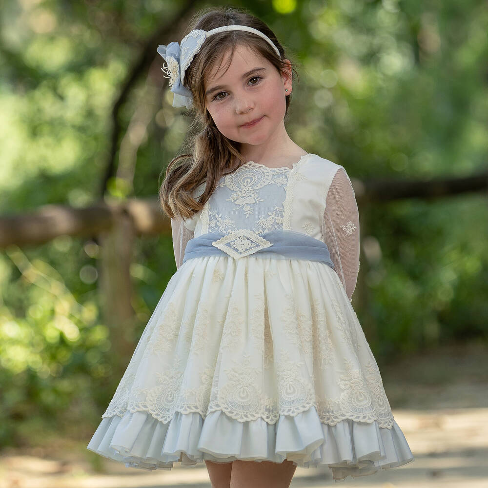 Abuela Tata-Кремово-голубое платье из тюля | Childrensalon Outlet