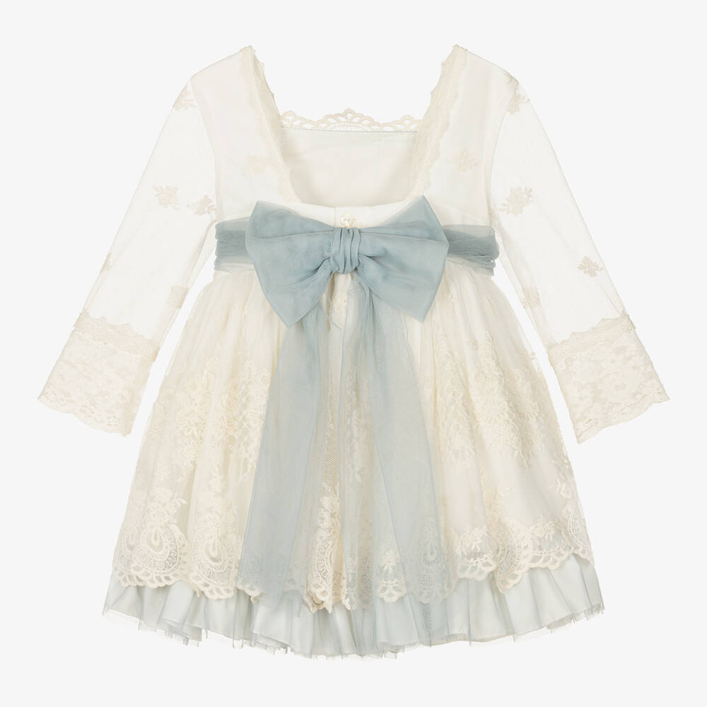 Abuela Tata-Кремово-голубое платье из тюля | Childrensalon Outlet
