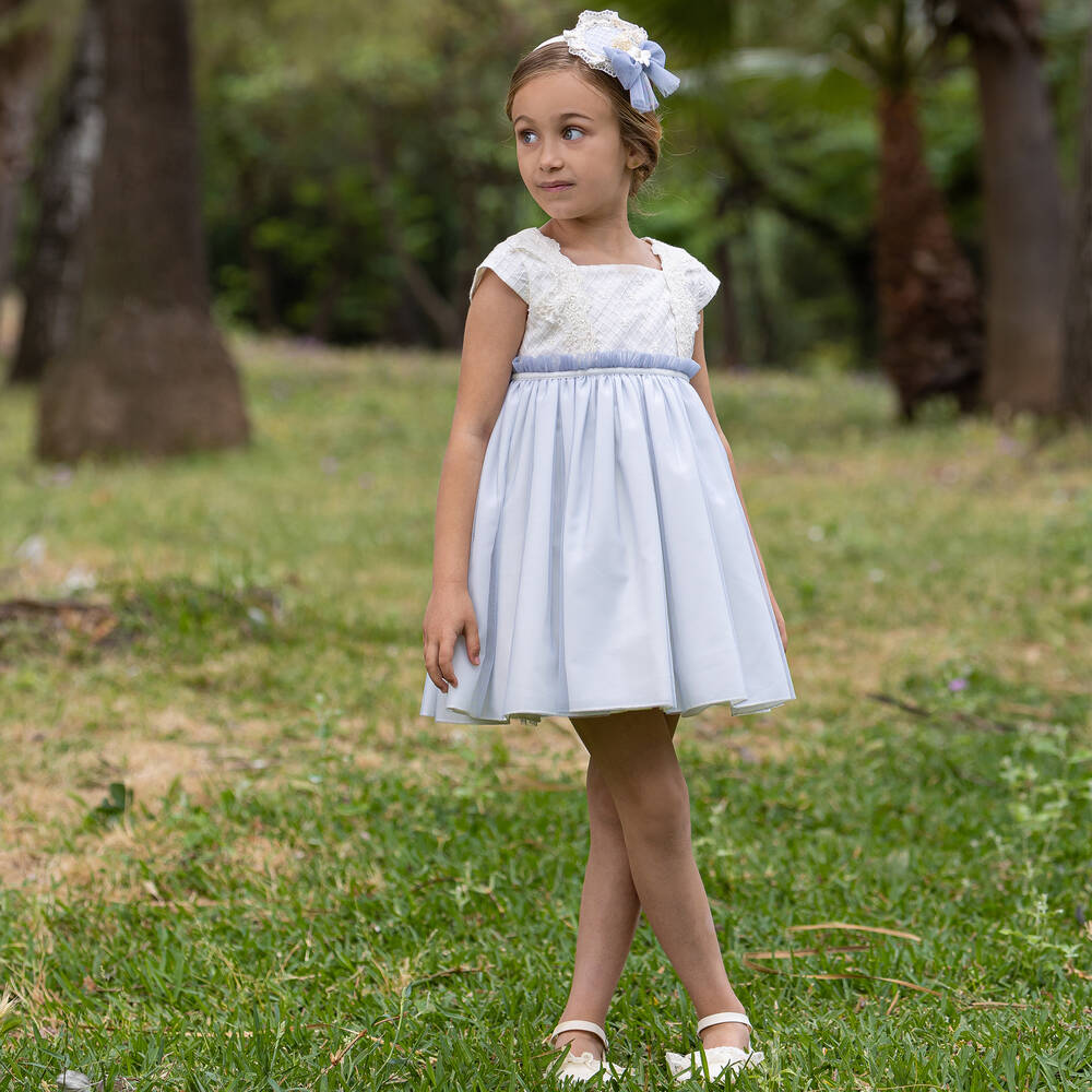 Abuela Tata-فستان تول لون عاجي وأزرق | Childrensalon Outlet