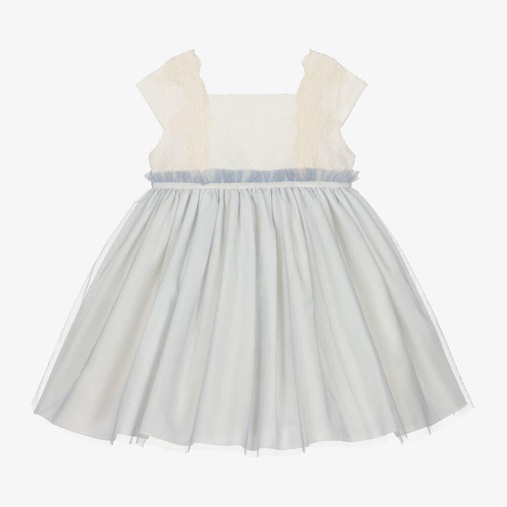 Abuela Tata-Girls Ivory & Blue Tulle Dress | Childrensalon Outlet