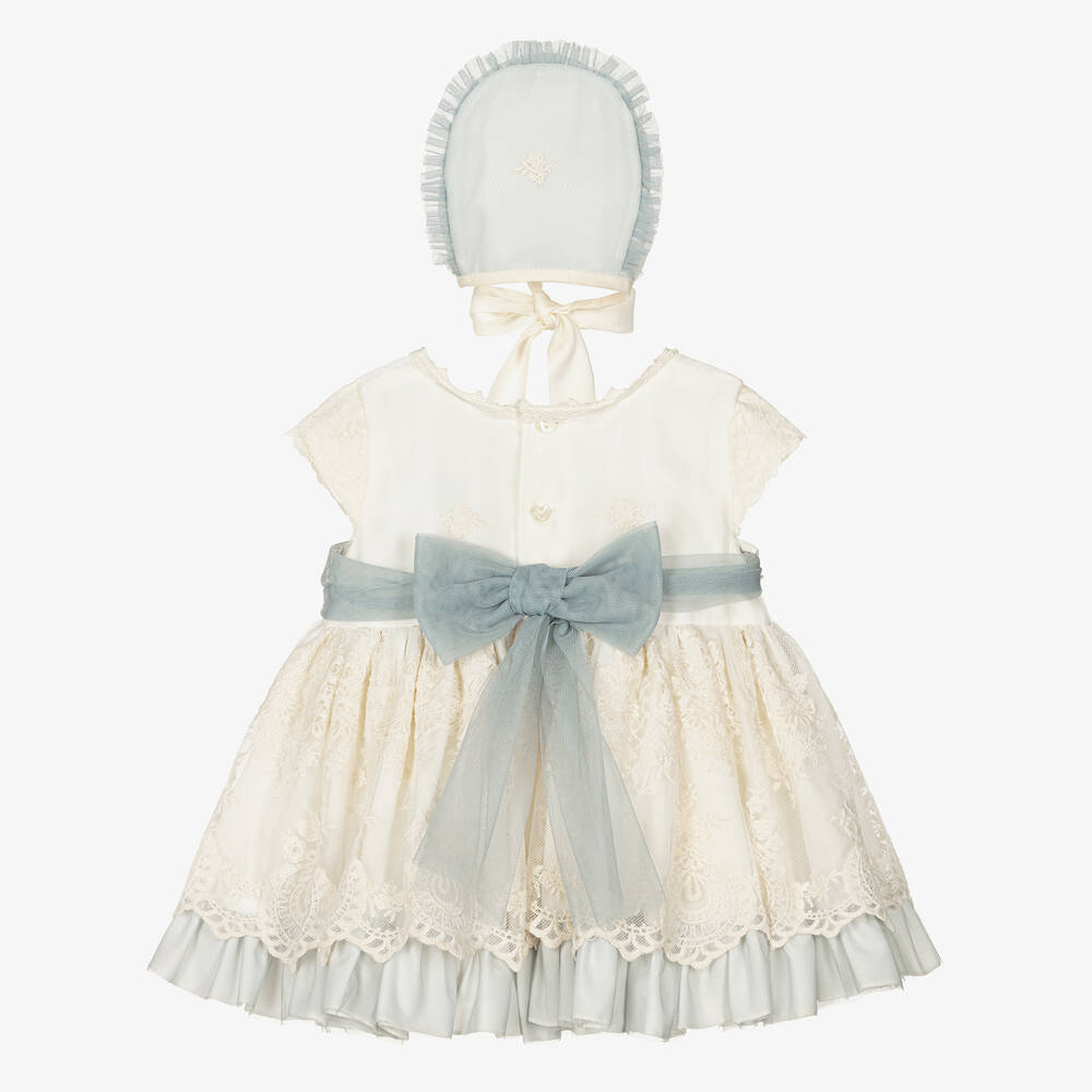 ABUELA TATA - Ceremony Lace Baby Dress & Bonnet - Blue main image 0