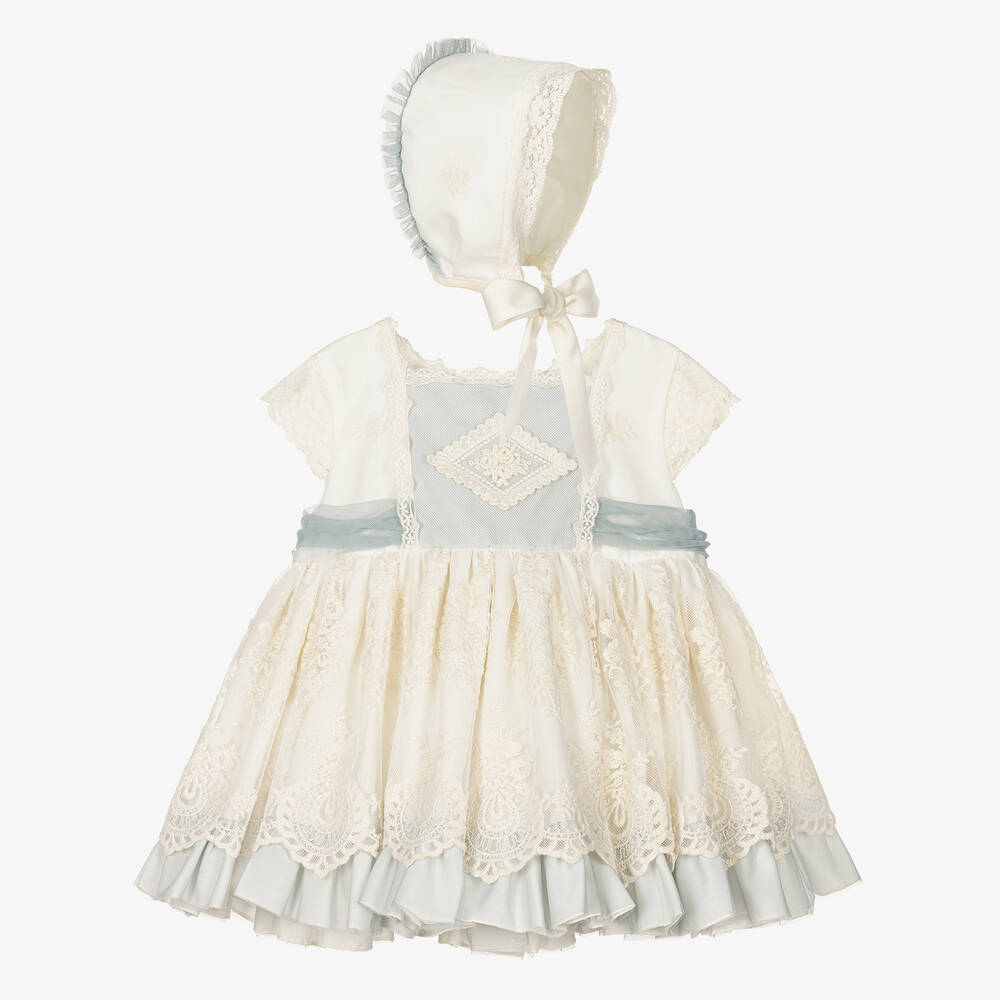 Abuela Tata - Girls Ivory & Blue Tulle Dress Set  | Childrensalon