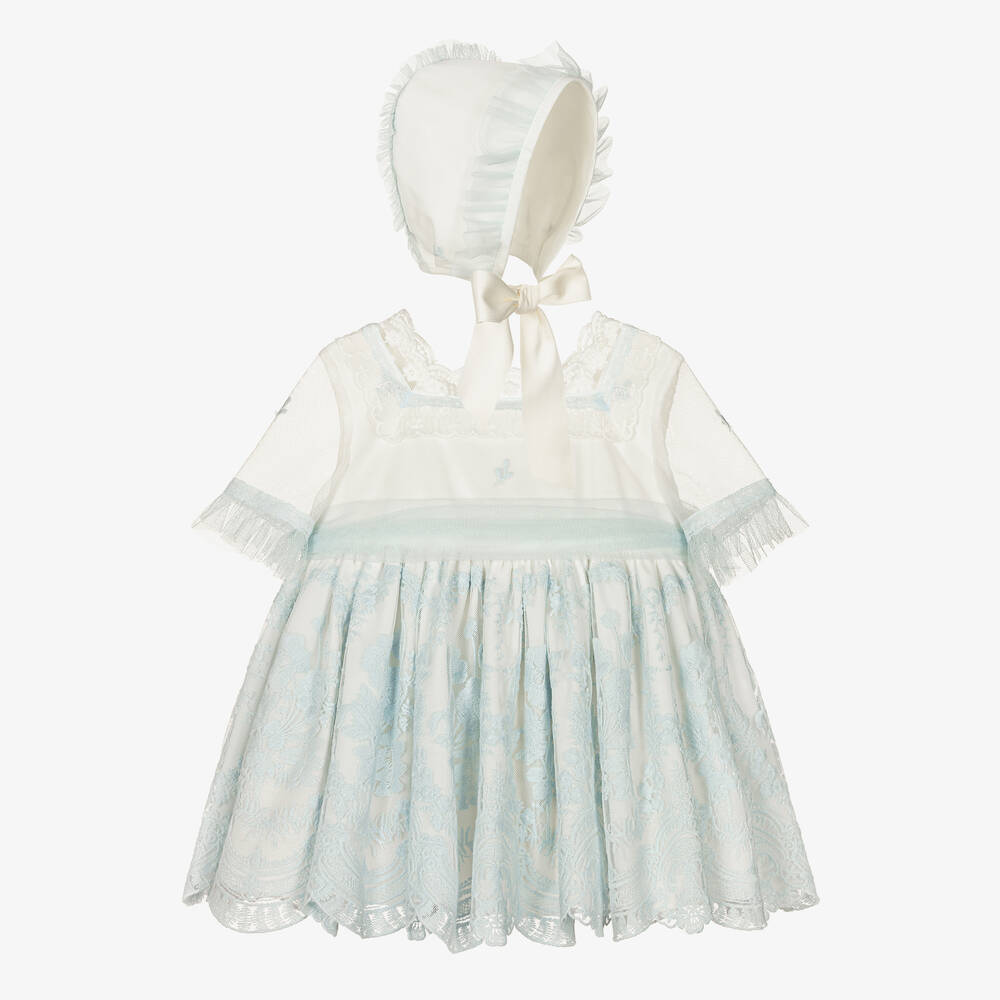 Abuela Tata - Ensemble robe ivoire et bleu fille  | Childrensalon