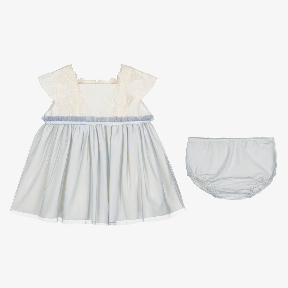 Abuela Tata-Girls Ivory & Blue Tulle Dress Set | Childrensalon Outlet