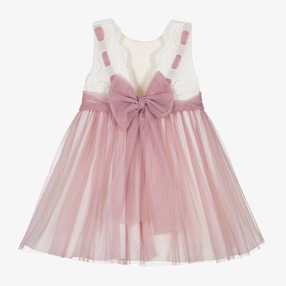 Abuela Tata-Girls Ivory Cotton & Pink Tullle Dress | Childrensalon Outlet