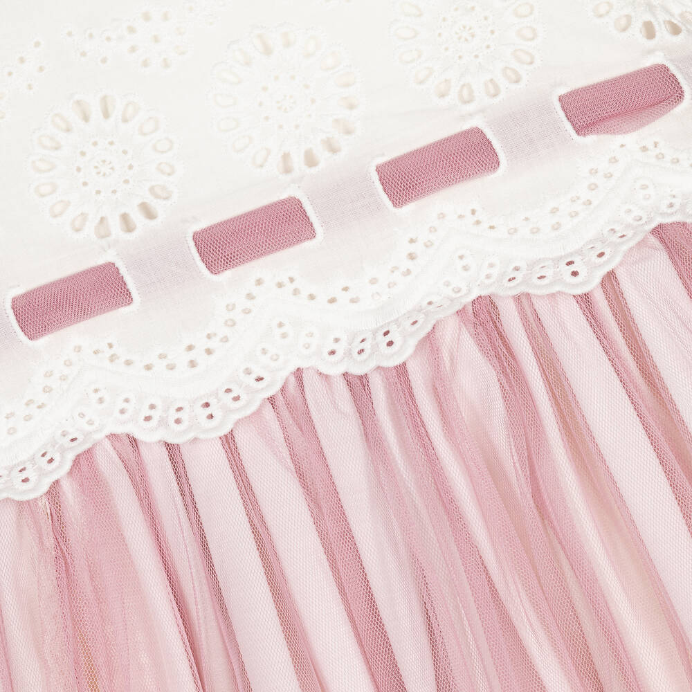 Abuela Tata-Girls Ivory Cotton & Pink Tullle Dress | Childrensalon Outlet