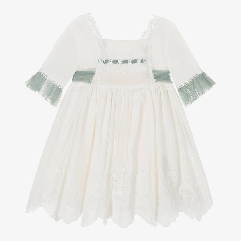 Abuela Tata-Girls Ivory Embroidered Cotton Dress | Childrensalon Outlet
