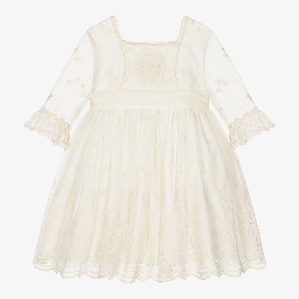 Abuela Tata - Кремовое платье из тюля с вышивкой  | Childrensalon