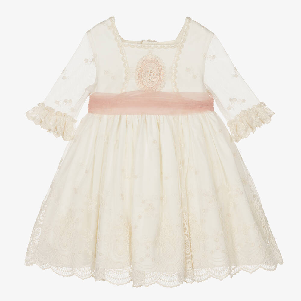 Abuela Tata - Girls Ivory Embroidered Tulle Dress | Childrensalon