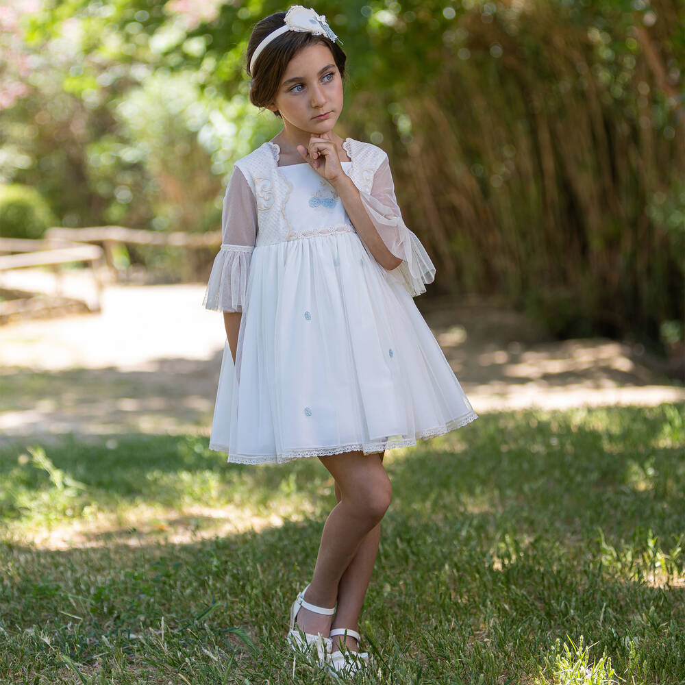 Abuela Tata-Girls Ivory Embroidered Tulle Dress | Childrensalon Outlet