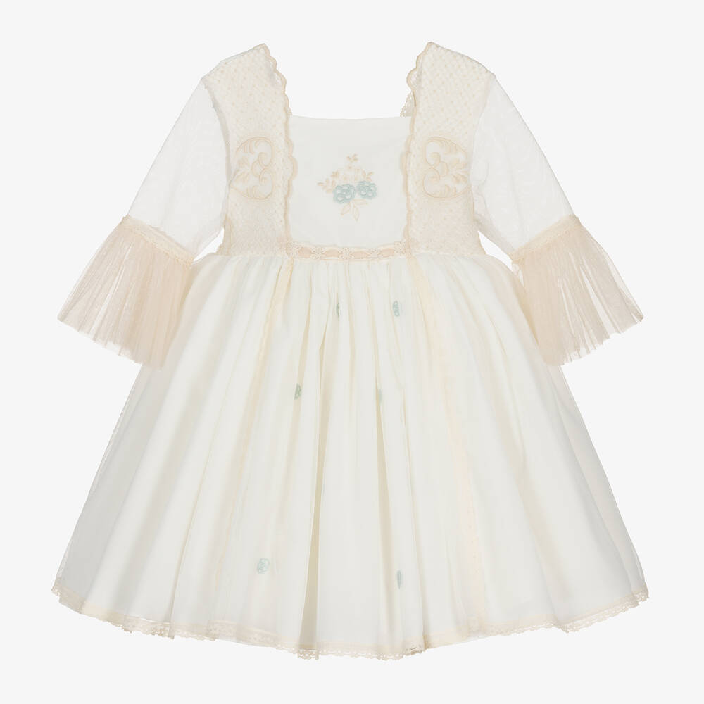 Abuela Tata-Girls Ivory Embroidered Tulle Dress | Childrensalon Outlet