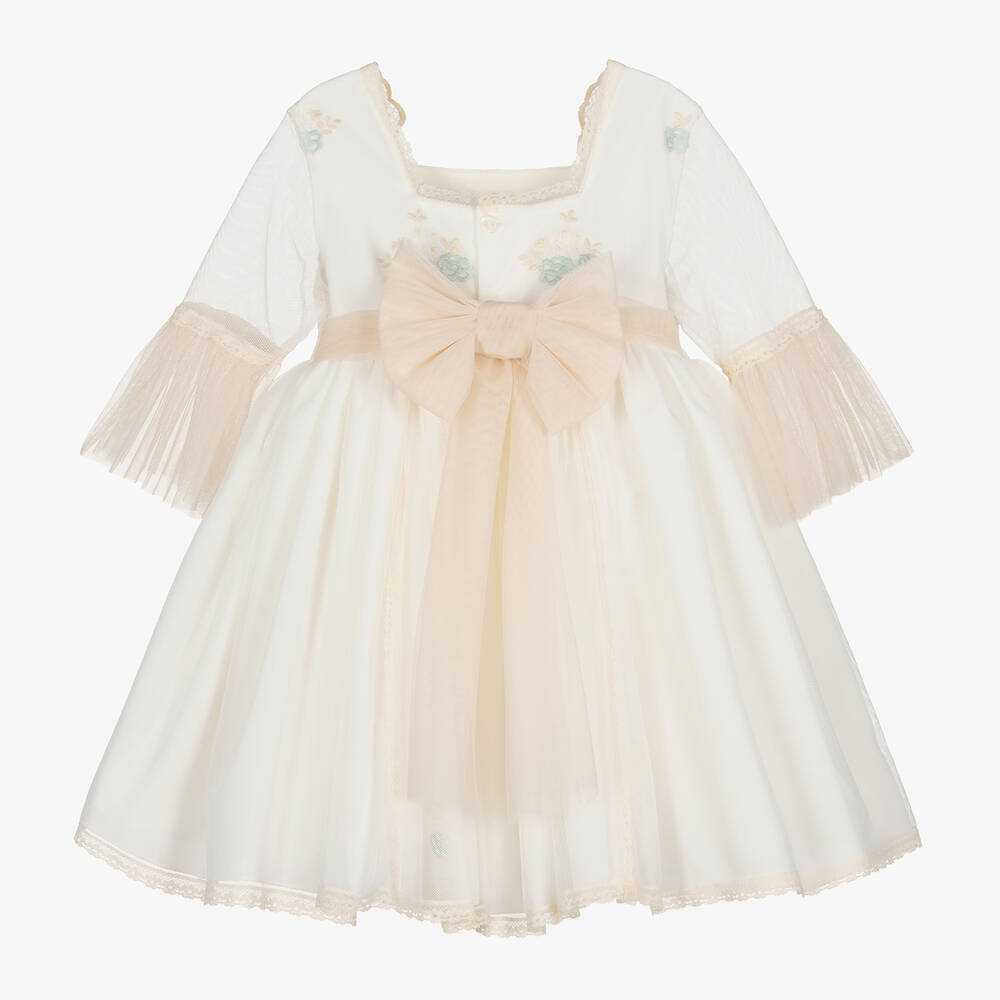 Abuela Tata-Girls Ivory Embroidered Tulle Dress | Childrensalon Outlet