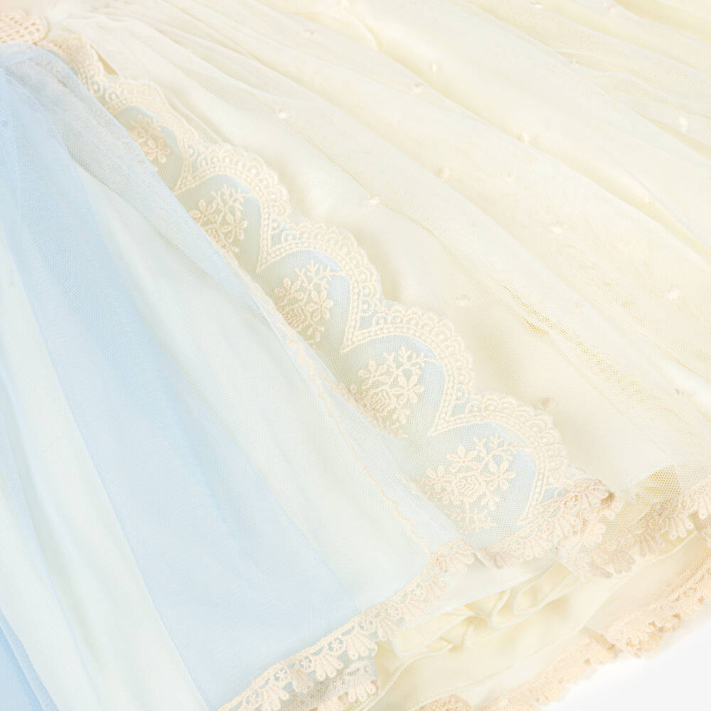 Abuela Tata-Girls Ivory Embroidered Tulle Dress with A Hint of Blue | Childrensalon Outlet