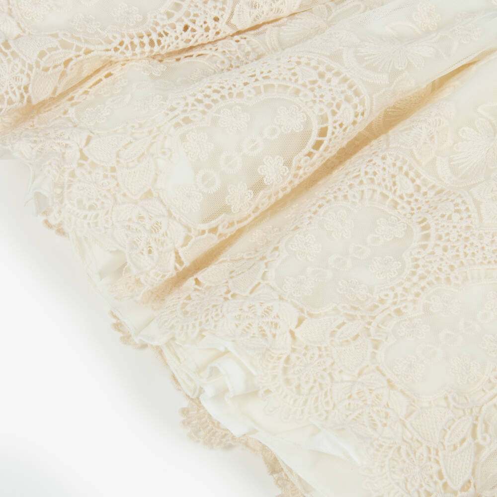 Abuela Tata-Girls Ivory Embroidered Tulle Dress with Pink Accents | Childrensalon Outlet