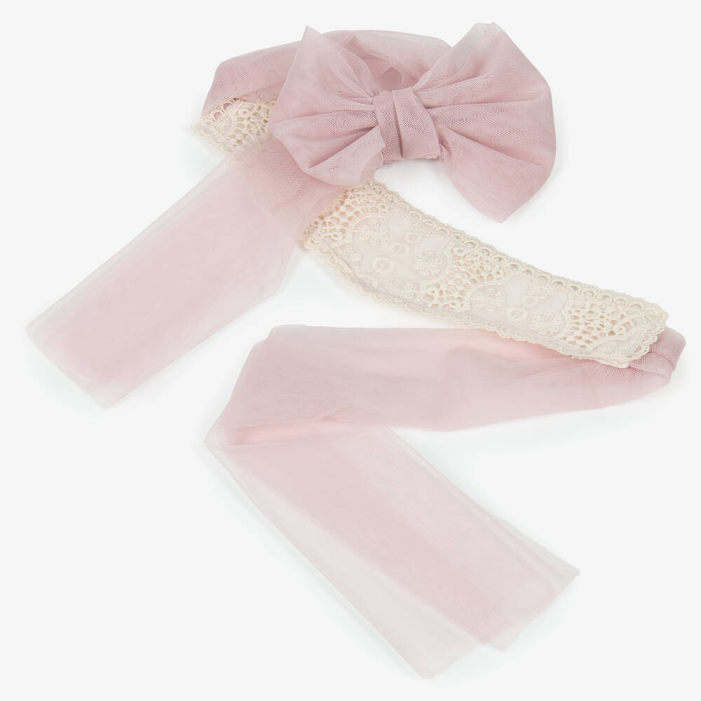 Abuela Tata-Girls Ivory Embroidered Tulle Dress with Pink Accents | Childrensalon Outlet