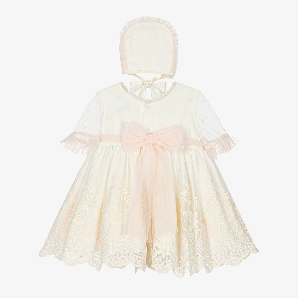 Abuela Tata-Кремовый комплект с платьем с вышитыми цветами для девочек | Childrensalon Outlet