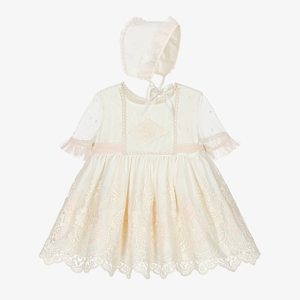 Abuela Tata-Girls Ivory Floral Embroidered Dress Set | Childrensalon Outlet