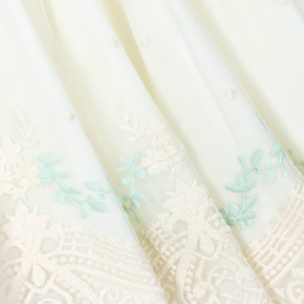 Abuela Tata-Girls Ivory & Green Embroidered Tulle Dress | Childrensalon Outlet