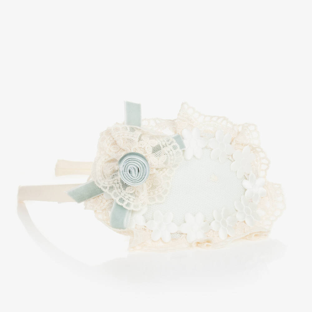 Abuela Tata-Girls Ivory & Green Lace Hairband  | Childrensalon Outlet