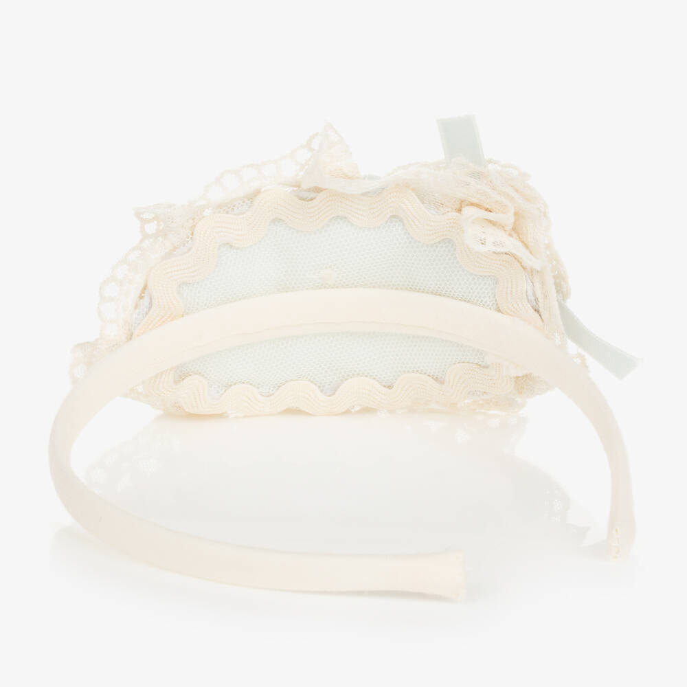 Abuela Tata-Girls Ivory & Green Lace Hairband  | Childrensalon Outlet