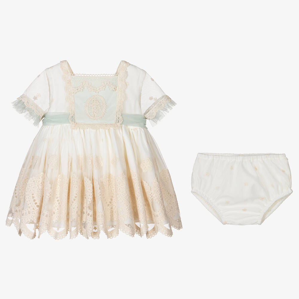 Abuela Tata-Girls Ivory & Green Tulle Dress Set | Childrensalon Outlet