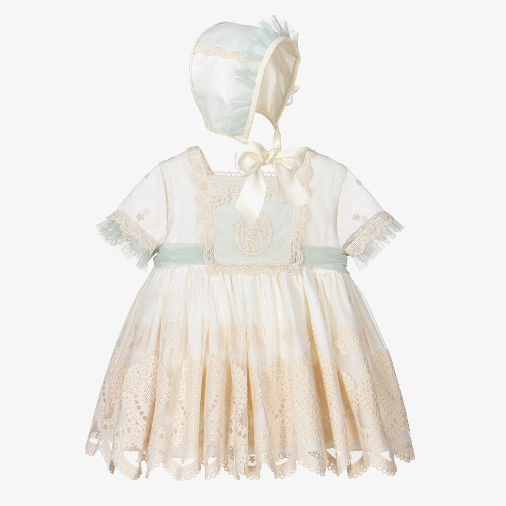 Abuela Tata - Girls Ivory & Green Tulle Dress Set | Childrensalon