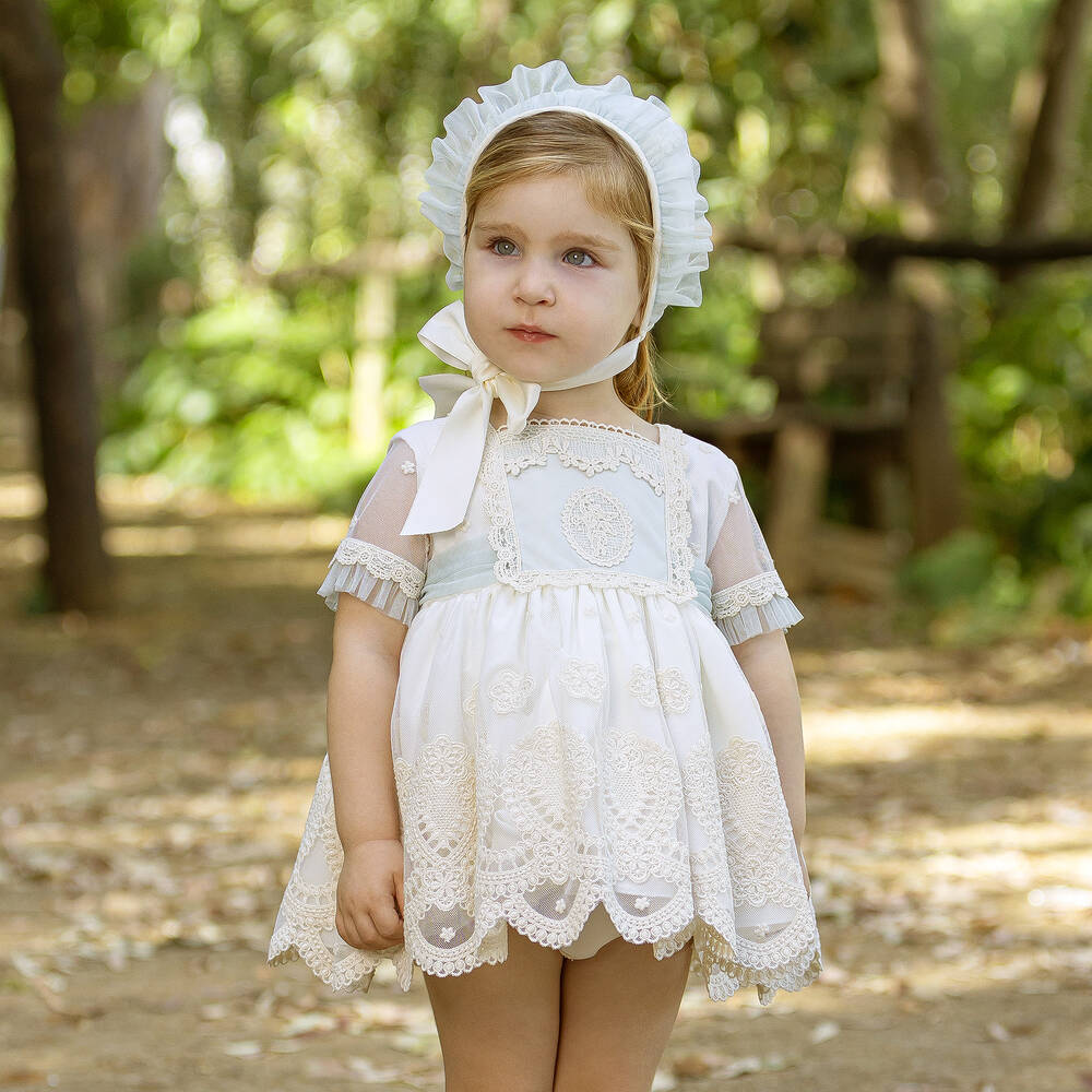 Abuela Tata-Girls Ivory & Green Tulle Dress Set | Childrensalon Outlet