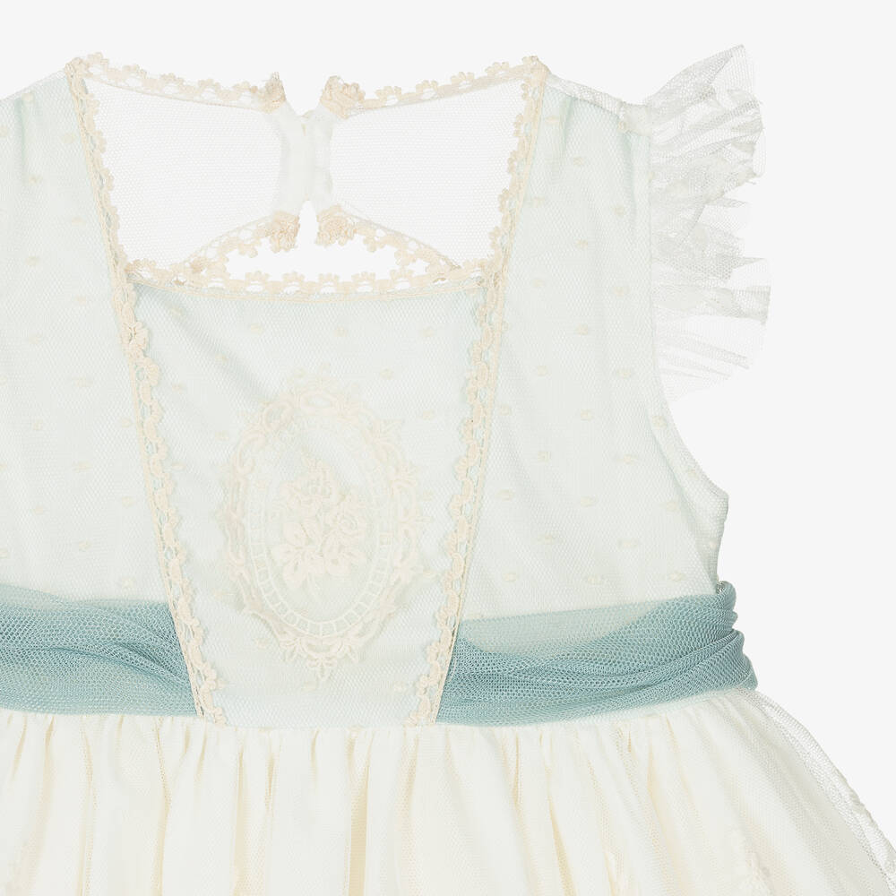 Abuela Tata-Girls Ivory & Green Tulle & Lace Dress | Childrensalon Outlet