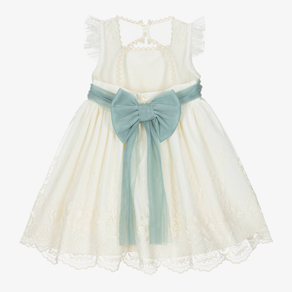 Abuela Tata-Girls Ivory & Green Tulle & Lace Dress | Childrensalon Outlet