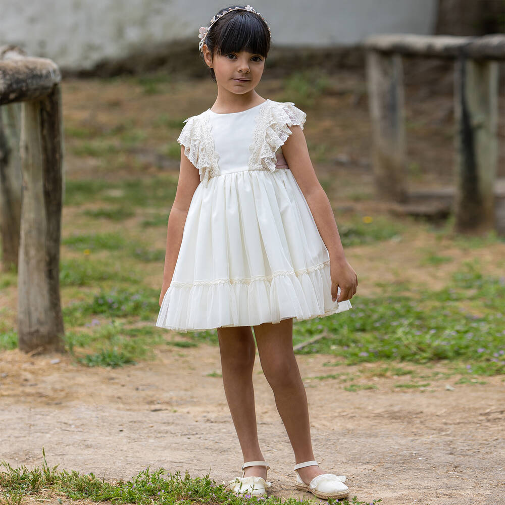 Abuela Tata-Girls Ivory Lace & Tulle Dress | Childrensalon Outlet