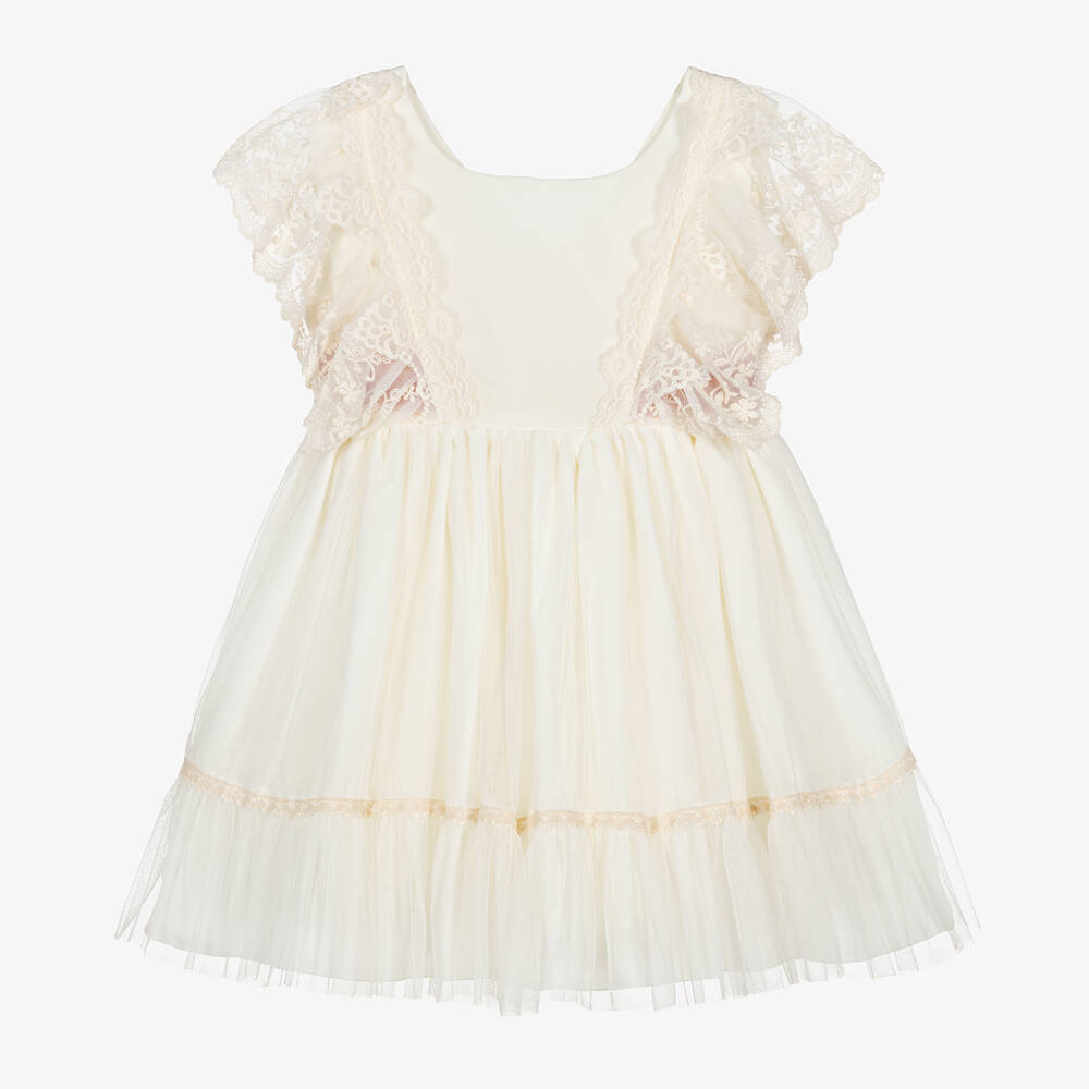Abuela Tata-Girls Ivory Lace & Tulle Dress | Childrensalon Outlet
