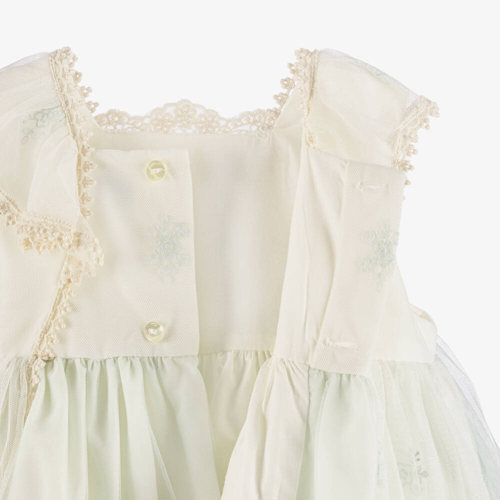 Abuela Tata-Girls Ivory & Mint Green Embroidered Tulle Dress Set | Childrensalon Outlet