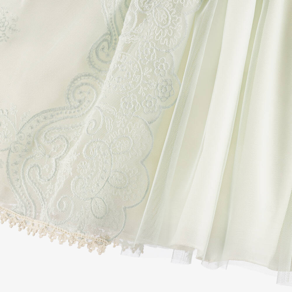 Abuela Tata-Girls Ivory & Mint Green Embroidered Tulle Dress Set | Childrensalon Outlet