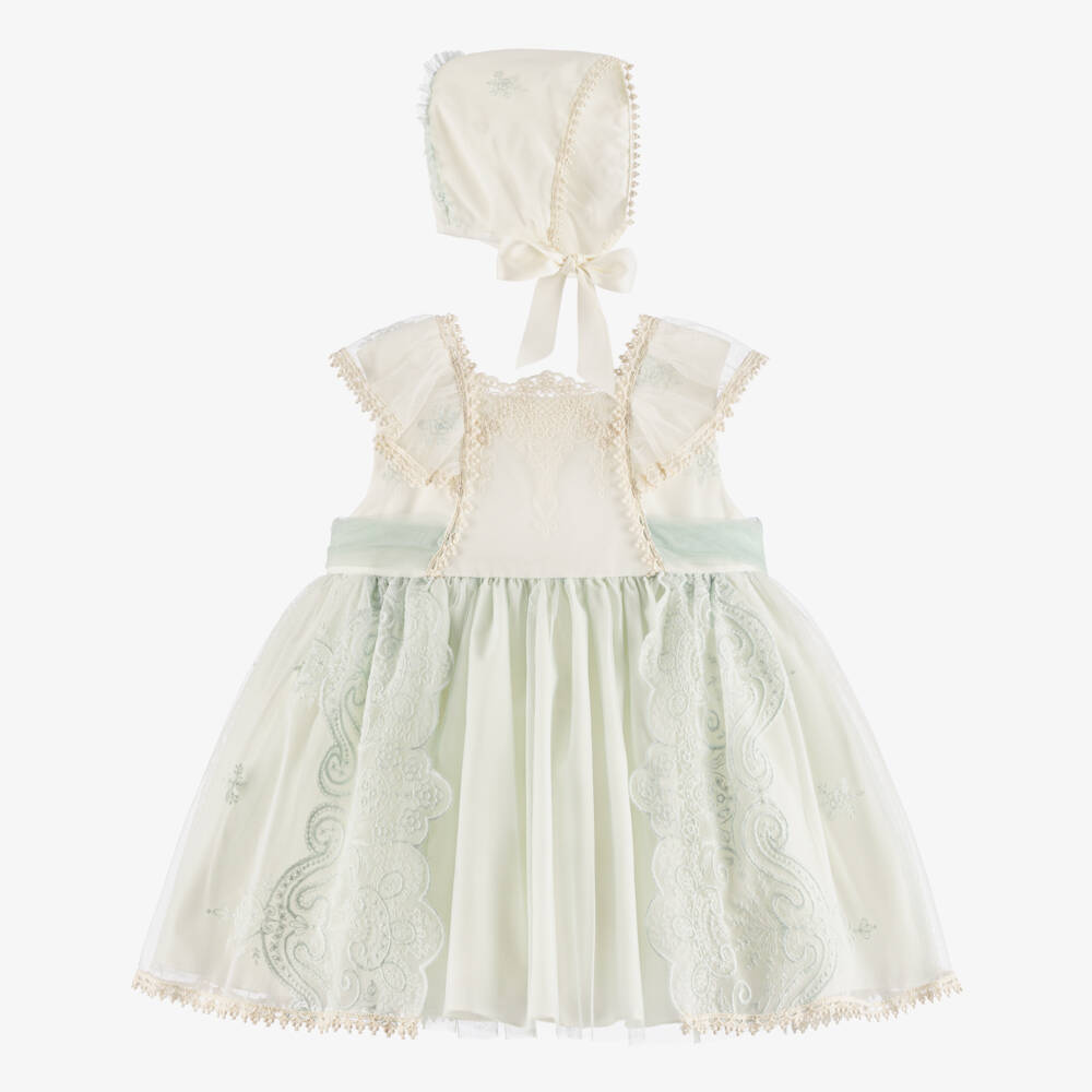 Abuela Tata-Girls Ivory & Mint Green Embroidered Tulle Dress Set | Childrensalon Outlet