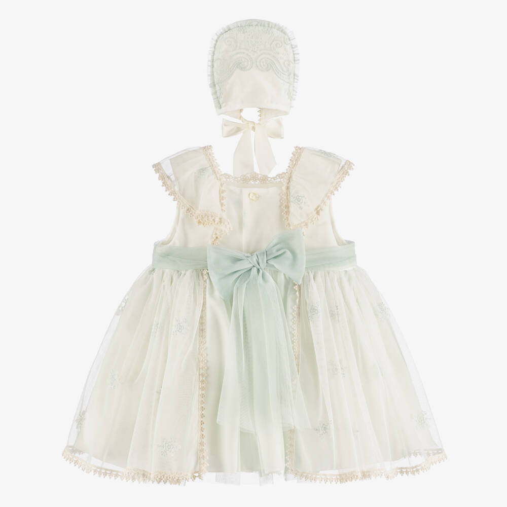 Abuela Tata-Girls Ivory & Mint Green Embroidered Tulle Dress Set | Childrensalon Outlet
