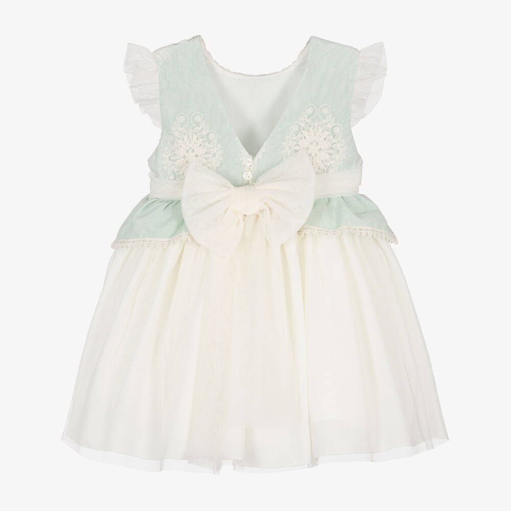 Abuela Tata-Girls Ivory & Mint Green Lace Dress | Childrensalon Outlet