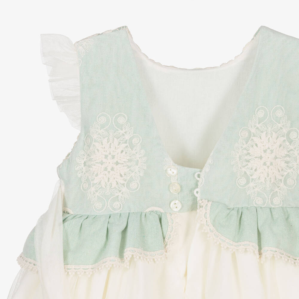Abuela Tata-Girls Ivory & Mint Green Lace Dress | Childrensalon Outlet